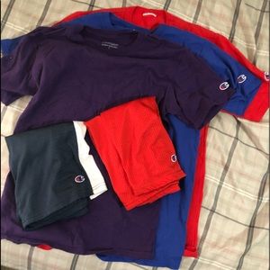 Champion t shirt and basketball shorts